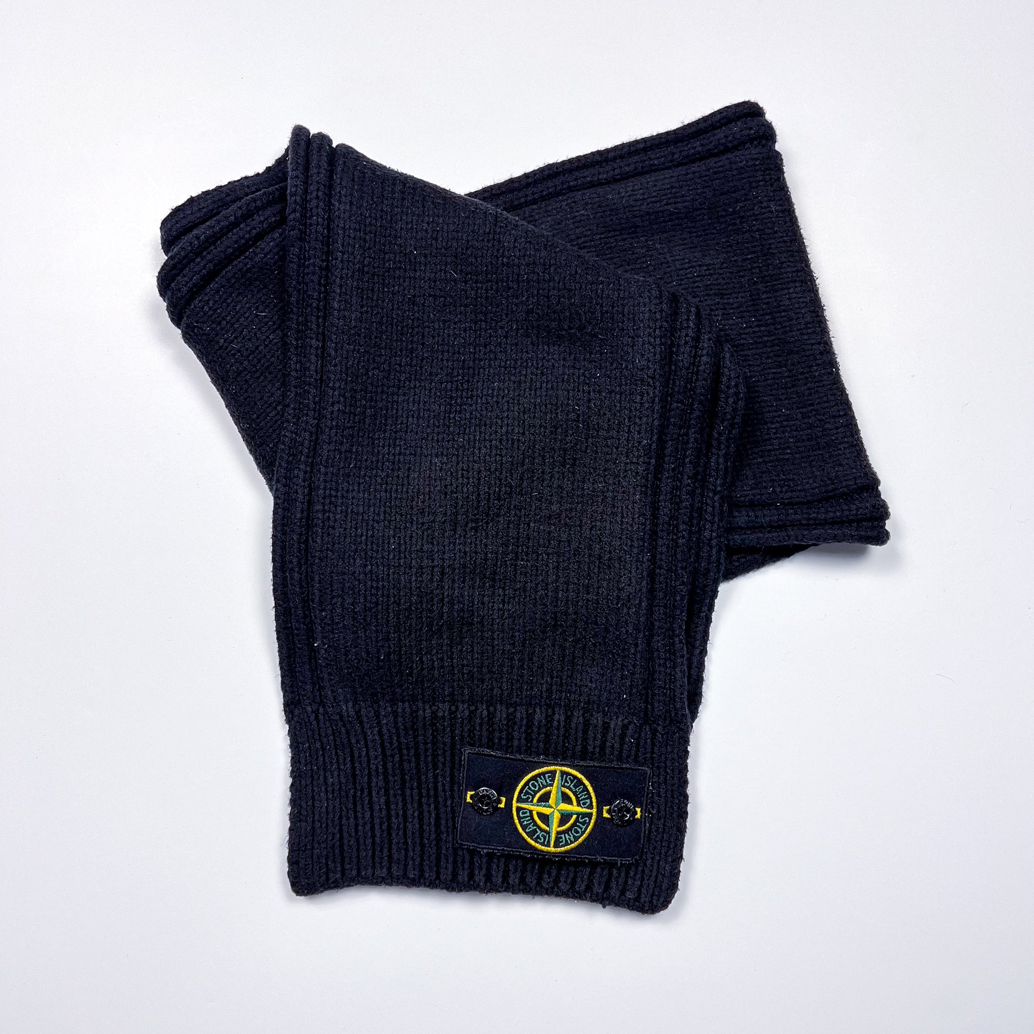 Stone Island Ribbed Knit Scarf – Black (Vintage)