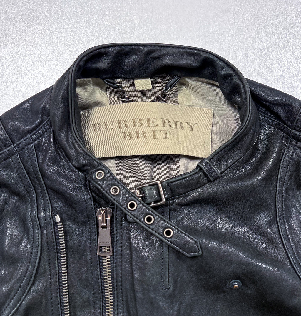 Burberry Brit Black Leather Biker Jacket  Size M