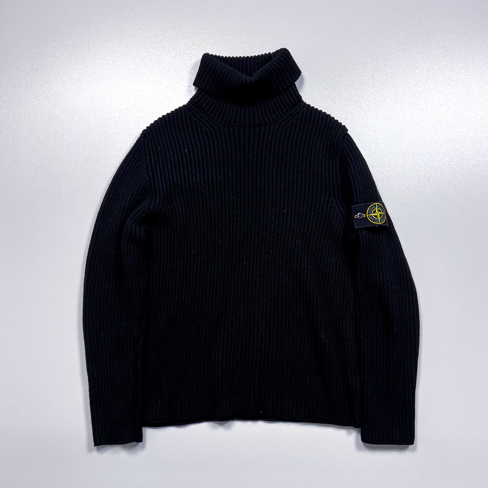 Stone Island Black Ribbed Wool Turtleneck Jumper
