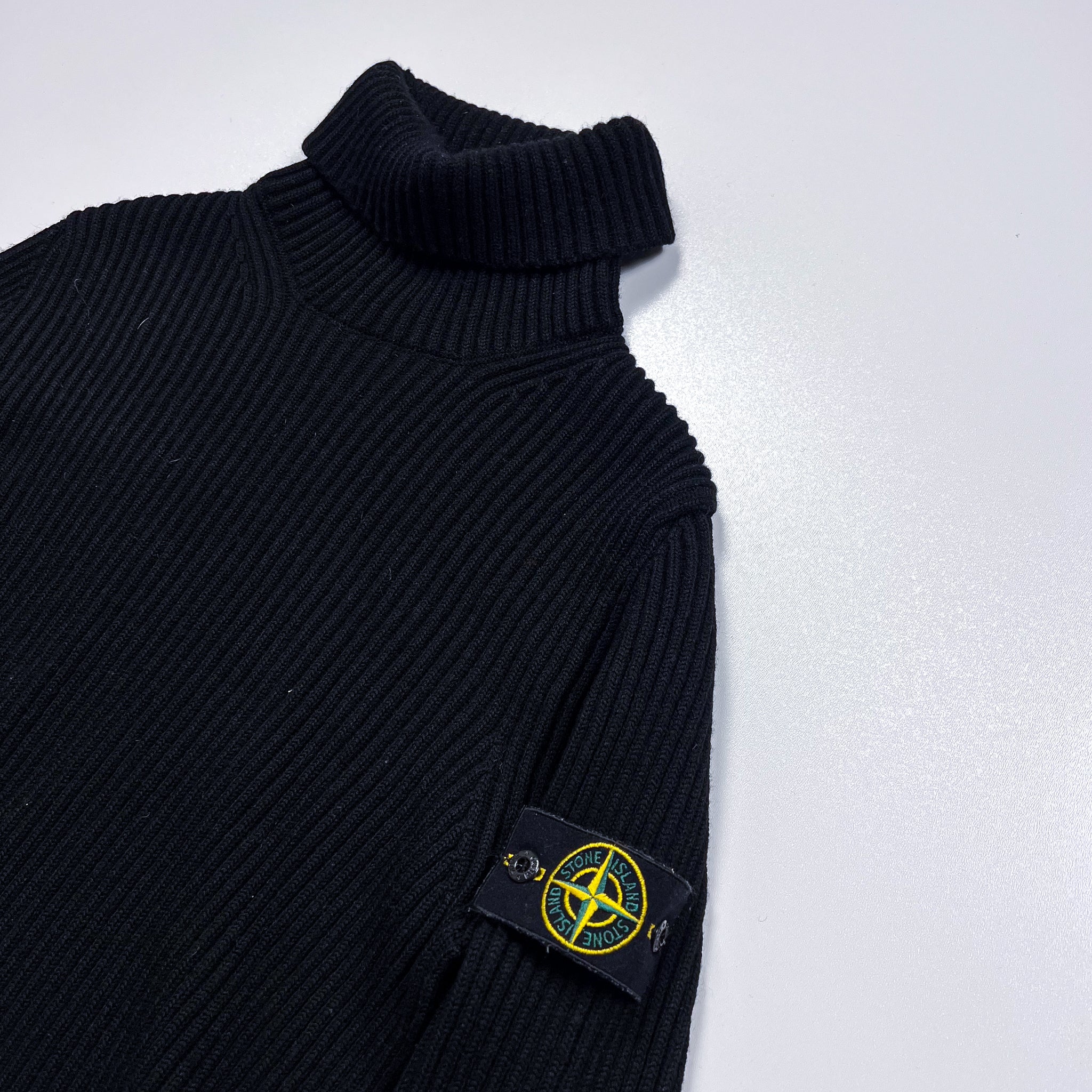 Stone Island Black Ribbed Wool Turtleneck Jumper