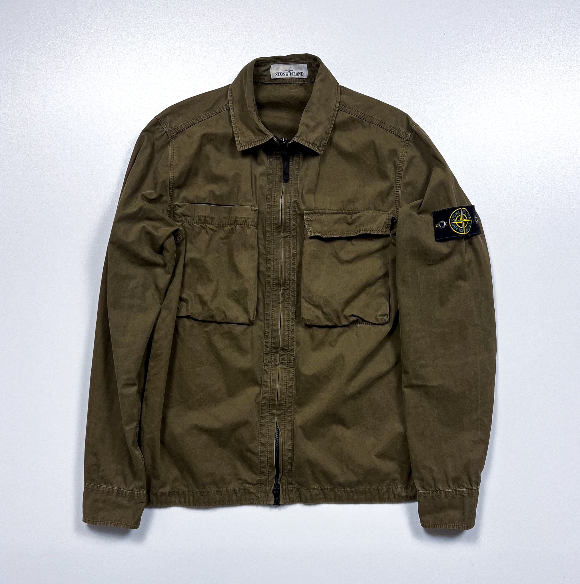 Stone Island Olive Zip-Up Overshirt Jacket Size Medium