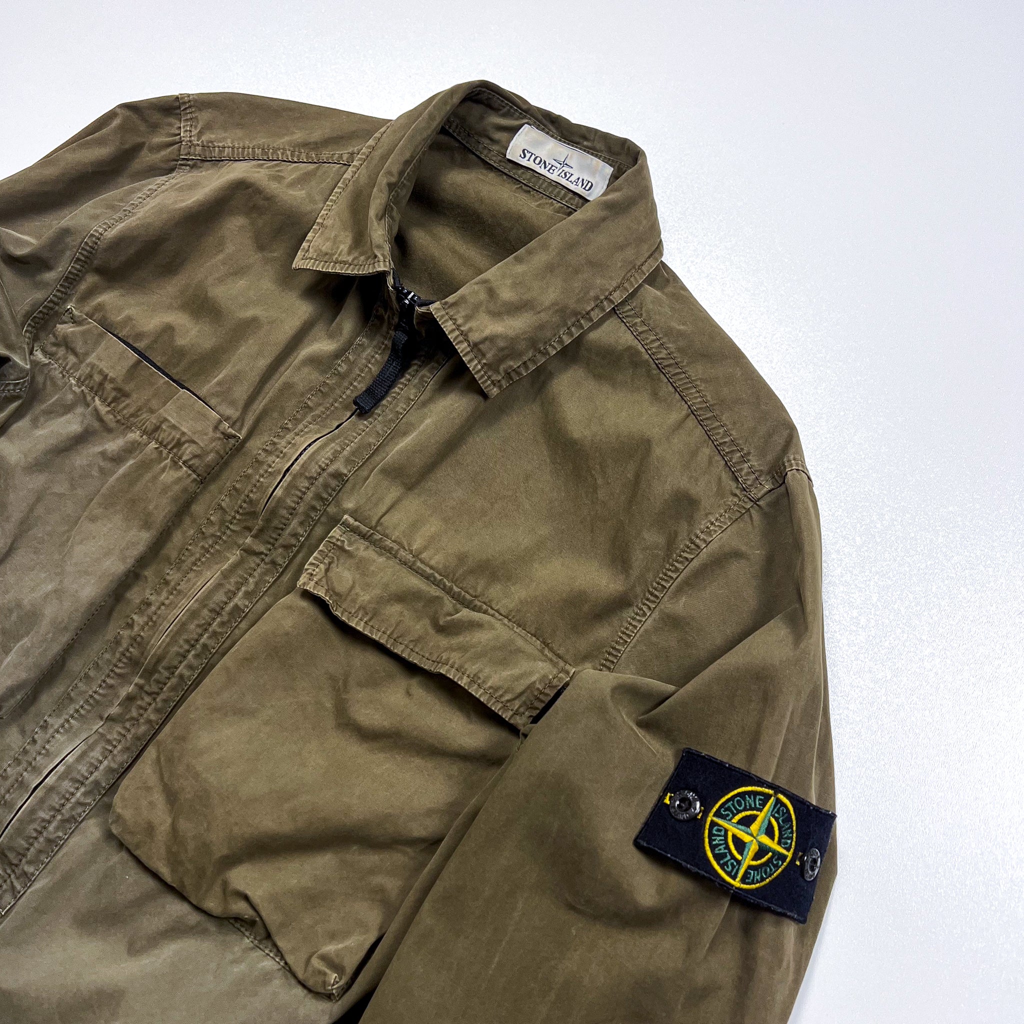 Stone Island Olive Zip-Up Overshirt Jacket Size Medium