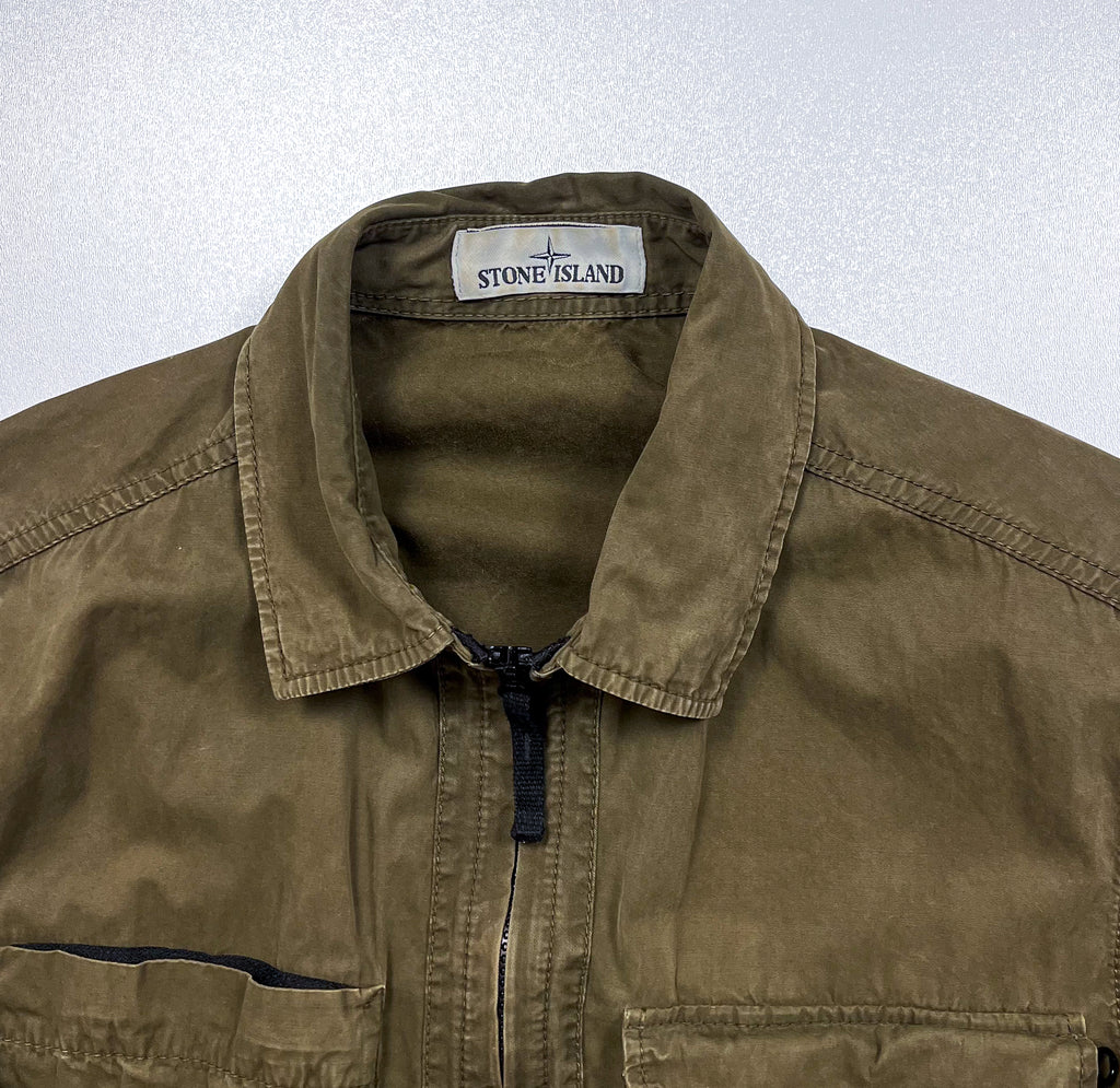 Stone Island Olive Zip-Up Overshirt Jacket Size Medium